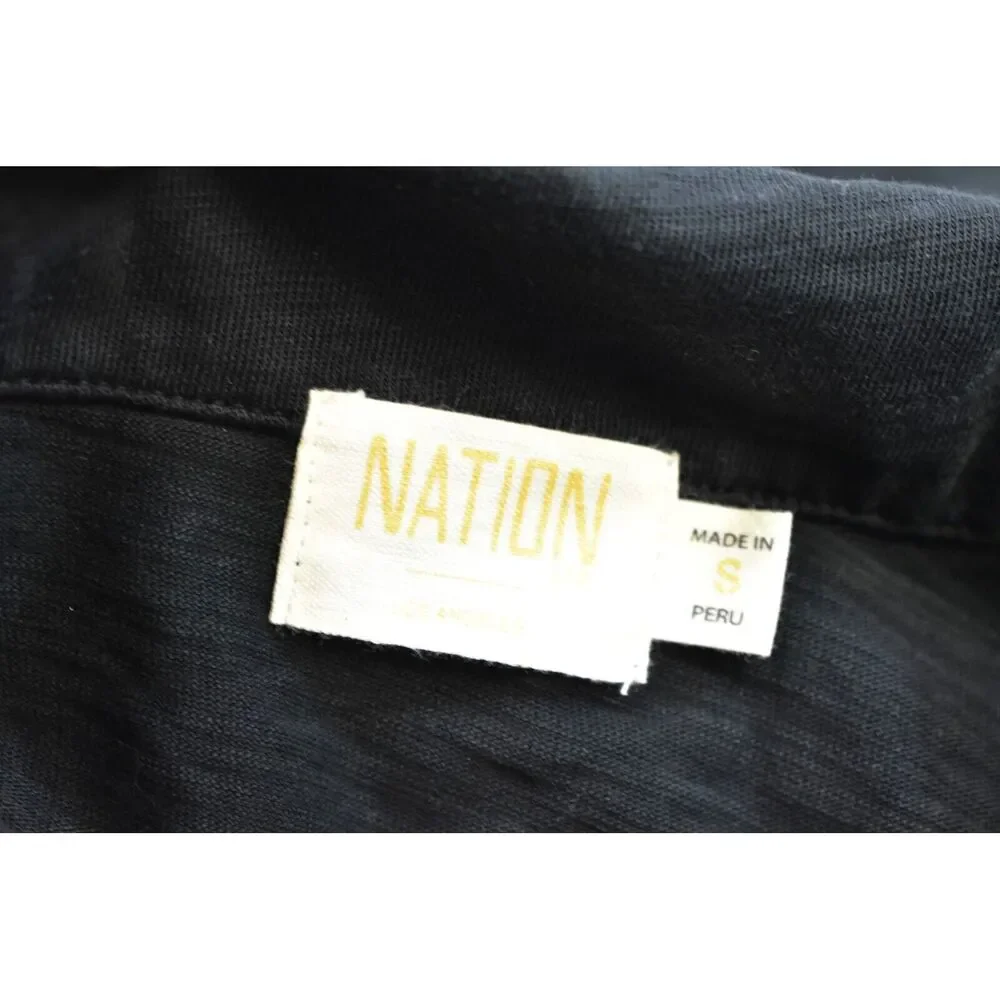 Nation LTD LA Pilar Collar Henley Collared Long Sleeve Black T-shirt Womens S - Picture 7 of 10